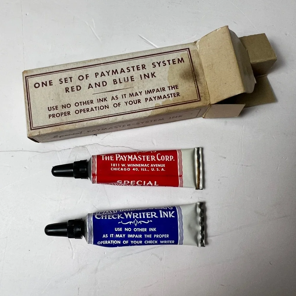 Vintage Paymaster Check Writer Ink Set Red Blue Office Supply Chicago IL Special